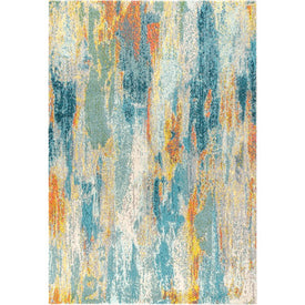 Contemporary POP Modern Abstract Vintage Waterfall 60"L x 36"W Area Rug - Blue/Cream/Yellow