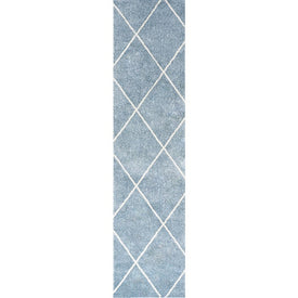 Cole Minimalist Diamond Trellis 120"L x 24"W Runner Rug - Light Blue/White