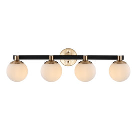 Modernist Globe Four-Light LED Bathroom Vanity Fixture - Brass Gold and Black