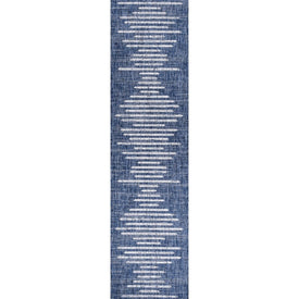 Zolak Berber Stripe Geometric 120"L x 26"W Indoor/Outdoor Runner Rug - Blue/Ivory