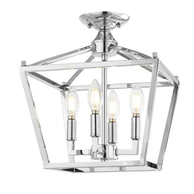 Plains Mini Lantern Four-Light LED Flush Mount Ceiling Fixture - Chrome