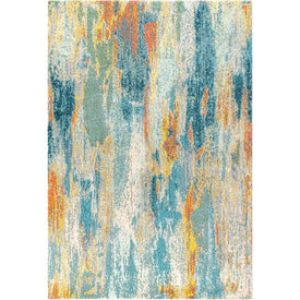 Contemporary POP Modern Abstract Vintage Waterfall 120"L x 93"W Area Rug - Blue/Cream/Yellow