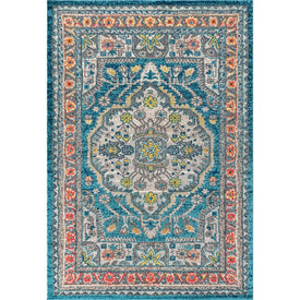 Bohemian Flair Boho Vintage Medallion 91"L x 63"W Area Rug - Blue/Yellow