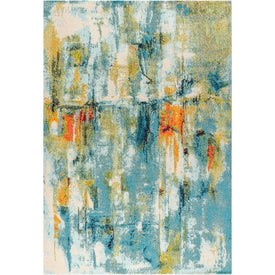 Contemporary POP Modern Abstract Waterfall 60"L x 36"W Area Rug - Blue/Cream