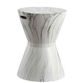 African Drum Ceramic Garden Stool - White Marble