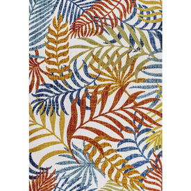 Tropics Palm Leaves 90"L x 63"W Indoor/Outdoor Area Rug - Cream/Orange