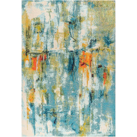 Contemporary POP Modern Abstract Waterfall 72"L x 48"W Area Rug - Blue/Cream