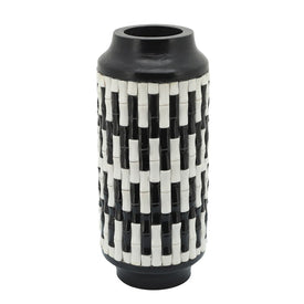 14" Polyresin Tribal Mosaic Vase - Black/White