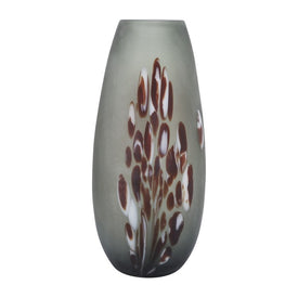 17" Frosted Glass Vase with Red Detail - Gray