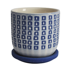 5" Etched Squares Planter with Saucer - Blue