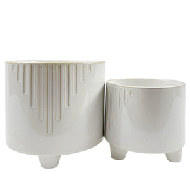 6"/8" Line Footed Ceramic Planters Set of 2 - White