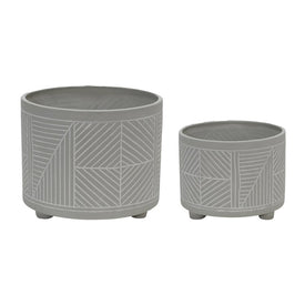 10"/12" Squared Diamonds Ceramic Footed Planters Set of 2 - Gray