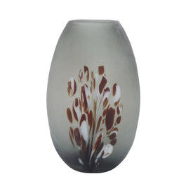 12" Frosted Glass Vase with Red Detail - Gray