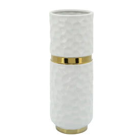 13" Belted Vase - White/Gold