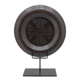 24" Wood Aztec Disc on Stand - Brown