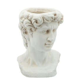 13" Polyresin Greek God Head Planter - Antique White