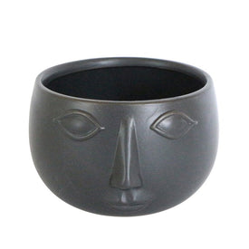 Ceramic Face Bowl Planter - Matte Black