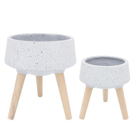 11"/15" Terrazzo Planters with Wood Legs Set of 2 - Gray