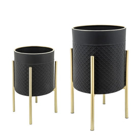 Scales Planters on Metal Stands Set of 2 - Black/Gold