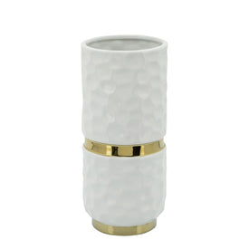 10" Belted Vase - White/Gold