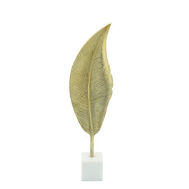 21.75" Metal Leaf on White Marble Stand - Gold