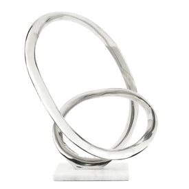 16" Metal Loop Sculpture with Marble Base - Silver