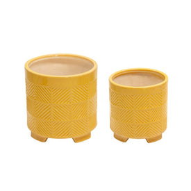 Abstract Ceramic Footed Planters Set of 2 - Yellow