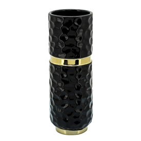 13" Belted Vase - Black/Gold