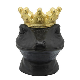 12" Polyresin Gecko Head Planter with Crown - Black