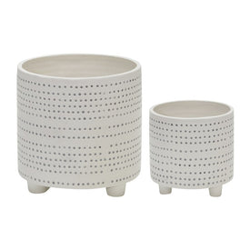6"/8" Dotted Lines Ceramic Footed Planters Set of 2 - Ivory