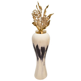 43" Metal Vase with Leaf-Like Lid - White