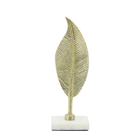 9" Metal Leaf Sculpture on Marble Base - Gold