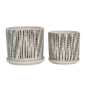 5"/6" Dotted Planters with Saucers Set of 2 - Beige