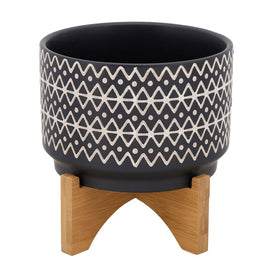 7" Abstract Triangles & Dots Planter on Stand - Black