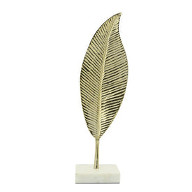 18" Metal Leaf Sculpture on Marble Base - Gold