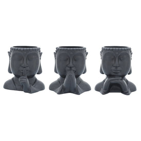 7" Ceramic Buddha Head Planters Set of 3 - Black