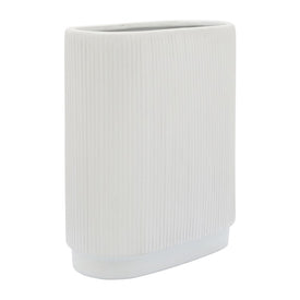 12" Ceramic Ridged Vase - White