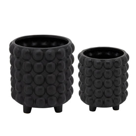 6"/8" Raised Bubble Footed Ceramic Planters Set of 2 - Matte Black