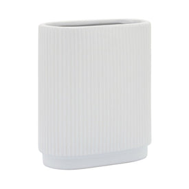 8" Ceramic Ridged Vase - White