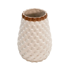 9" Basketweave Textured Ceramic Vase - White