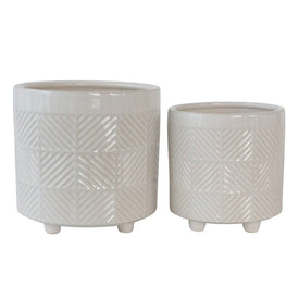 6"/8" Textured Ceramic Footed Planters Set of 2 - Shiny White