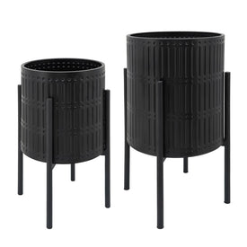 Dots and Dashes Planters on Metal Stands Set of 2 - Black