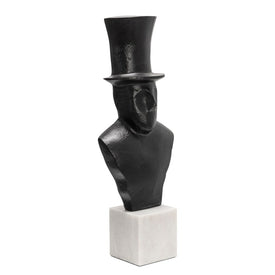 15" Aluminum Man with Top Hat Sculpture - Black