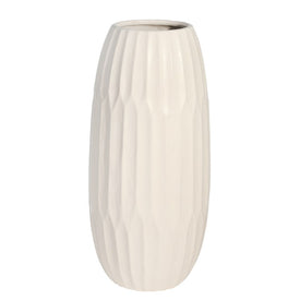 16" Geometric Fluted Ceramic Vase - White