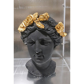 16" Polyresin Lady Head Planter with Roses Diadem - Black/Gold