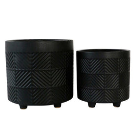 6"/8" Textured Ceramic Footed Planters Set of 2 - Matte Black