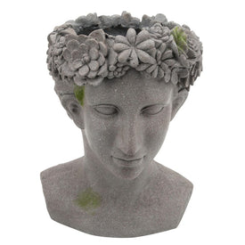 19" Lady with Daisies Polyresin Planter - Gray