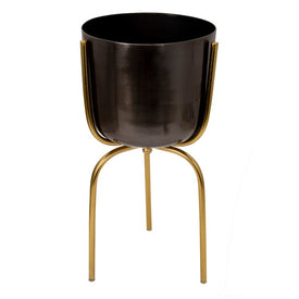 25" Metal Planter on Tripod Stand - Gunmetal/Gold