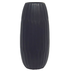 16" Geometric Fluted Ceramic Vase - Black