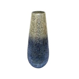 18" Crackled Glass Vase - Silver Blue Ombre